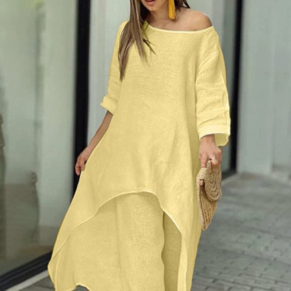 ✨ Chic & Comfy Wide-Leg Two-Piece Set – Stylish Long-Sleeve Lounge Outfit for Women ✨