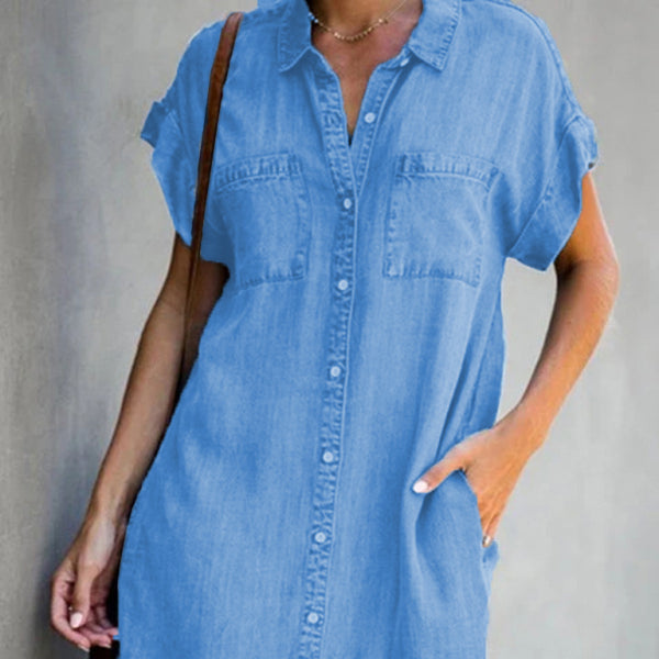 🦋 Chic Slim-Fit Denim Midi Dress – Casual & Stylish for Spring Summer 💙