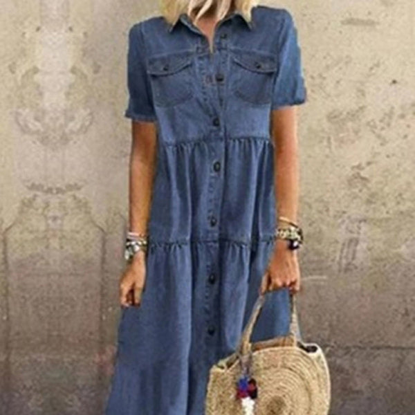 🛍️ Trendy Denim Button-Up Distressed Maxi Dress – Casual & Chic Must-Have 🛍️