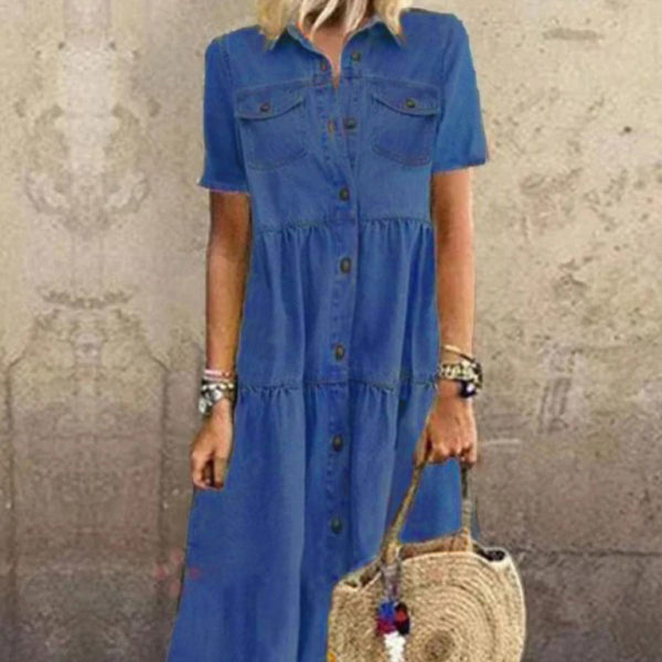 🛍️ Trendy Denim Button-Up Distressed Maxi Dress – Casual & Chic Must-Have 🛍️
