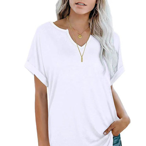 🛍️ Chic Notched Neck Loose Fit T-Shirt for Women – Casual & Comfy Must-Have 🌸