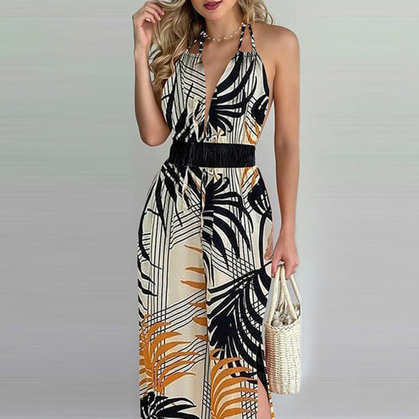 ✨ Chic Printed Halter Neck Jumpsuit for Women – Stylish & Trendy Summer Outfit ✨