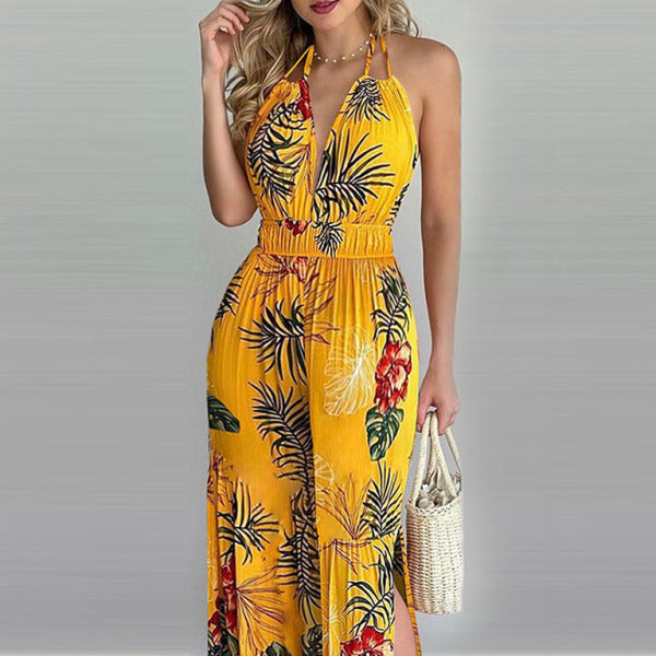 ✨ Chic Printed Halter Neck Jumpsuit for Women – Stylish & Trendy Summer Outfit ✨