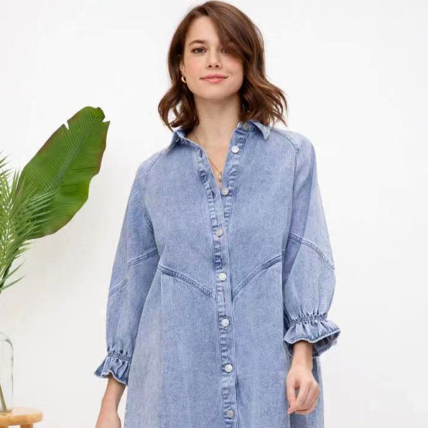 🦋 Chic Denim Balloon Sleeve Dress – Casual, Trendy & Effortless Style 👗