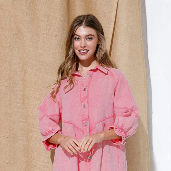 🦋 Chic Denim Balloon Sleeve Dress – Casual, Trendy & Effortless Style 👗