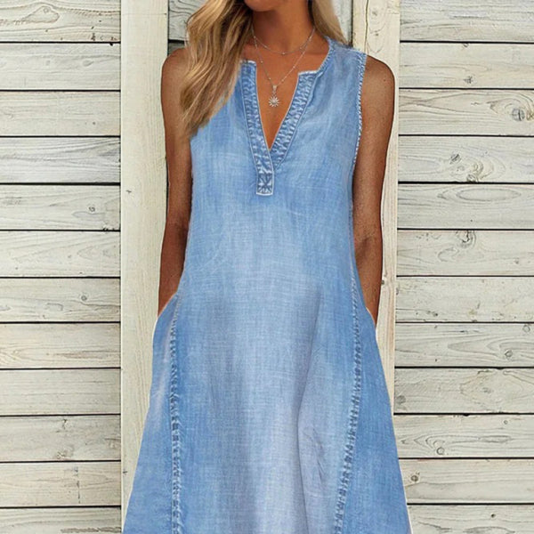 🛍️ Chic Sleeveless V-Neck Denim Dress – Casual & Stylish for Spring Summer 👗