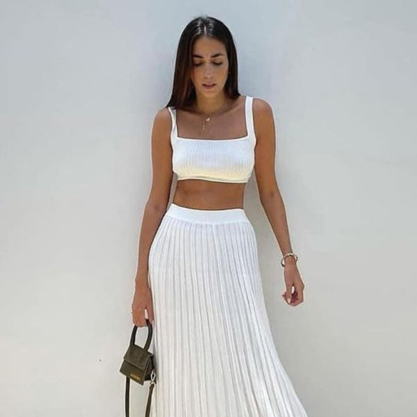 β¨ Chic Knitted Camisole & Pleated Skirt Set β Elegant, Trendy & Perfect for Any Occasion β¨