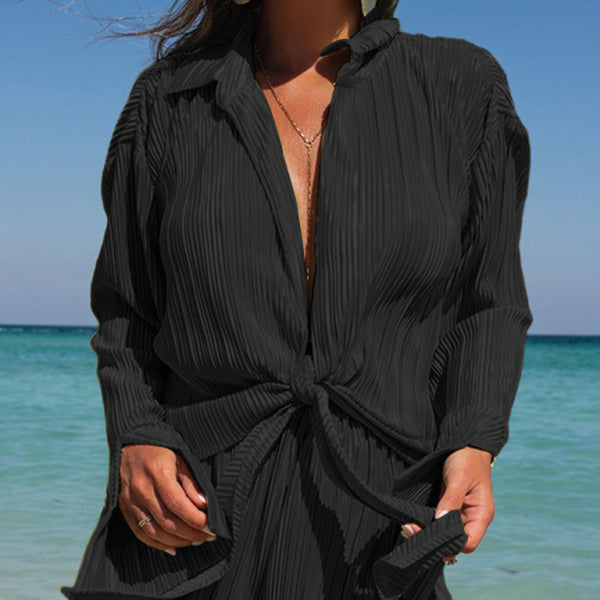 β¨ Chic Pleated Cardigan & Shorts Two-Piece Set β Stylish & Comfy Outfit for Any Occasion β¨