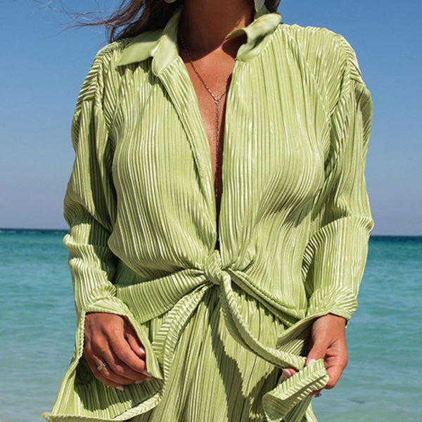 β¨ Chic Pleated Cardigan & Shorts Two-Piece Set β Stylish & Comfy Outfit for Any Occasion β¨