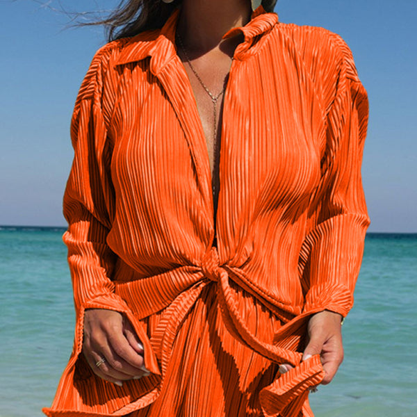 β¨ Chic Pleated Cardigan & Shorts Two-Piece Set β Stylish & Comfy Outfit for Any Occasion β¨