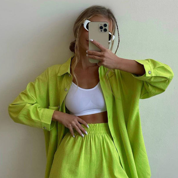 β¨ Chic & Stylish Long Sleeve Shirt Shorts Set β Casual Two-Piece Outfit for Everyday Slay β¨