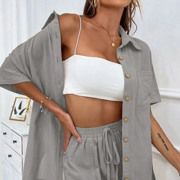 π₯ Chic & Comfy Two-Piece Shorts Set β Casual Loose Short Sleeve Outfit for Women β¨