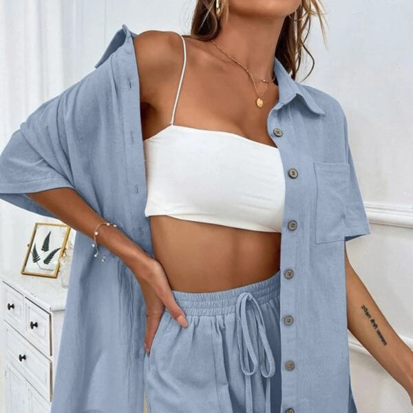 π₯ Chic & Comfy Two-Piece Shorts Set β Casual Loose Short Sleeve Outfit for Women β¨