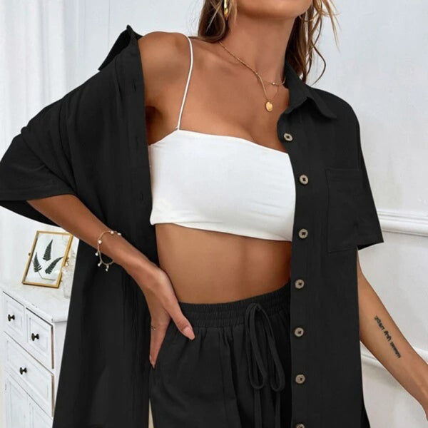 π₯ Chic & Comfy Two-Piece Shorts Set β Casual Loose Short Sleeve Outfit for Women β¨