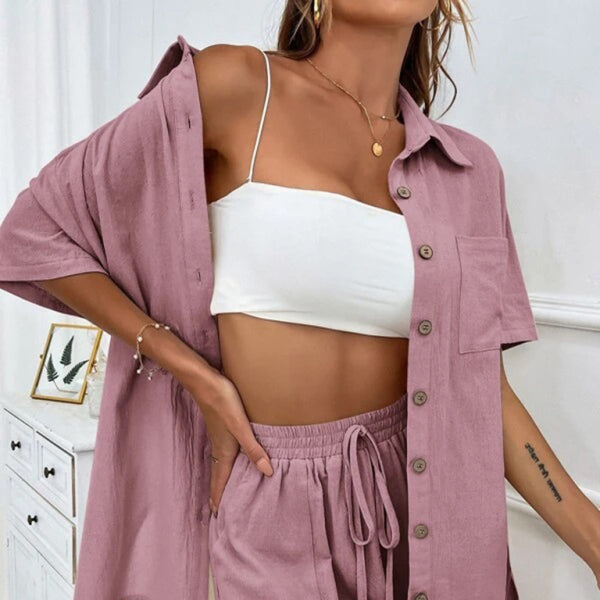 π₯ Chic & Comfy Two-Piece Shorts Set β Casual Loose Short Sleeve Outfit for Women β¨