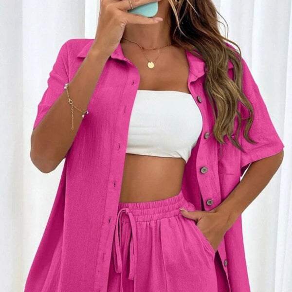 π₯ Chic & Comfy Two-Piece Shorts Set β Casual Loose Short Sleeve Outfit for Women β¨
