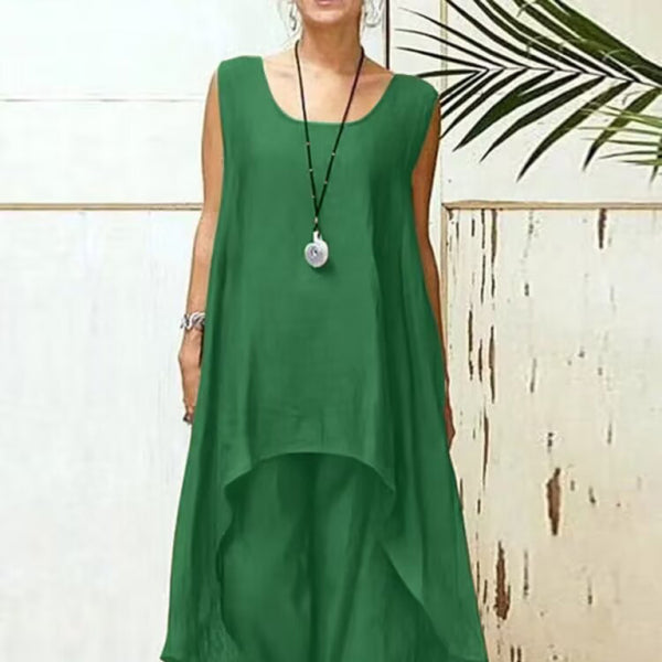 ποΈ Chic Cotton Linen Two-Piece Set β Sleeveless Top & Wide-Leg Pants for Effortless Style β¨
