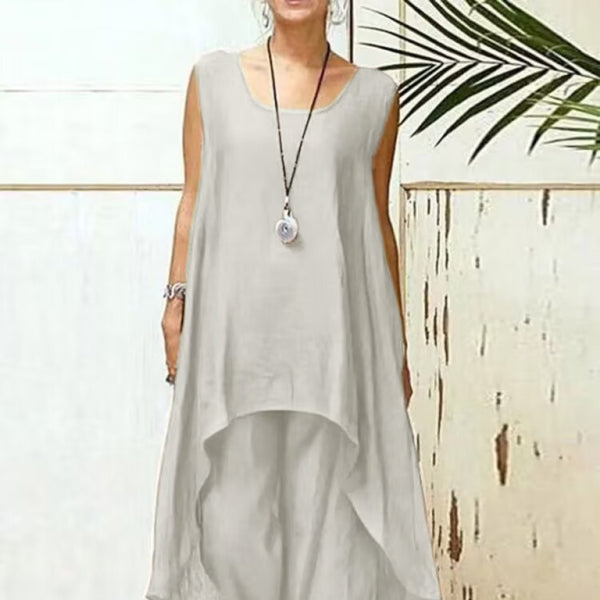 ποΈ Chic Cotton Linen Two-Piece Set β Sleeveless Top & Wide-Leg Pants for Effortless Style β¨