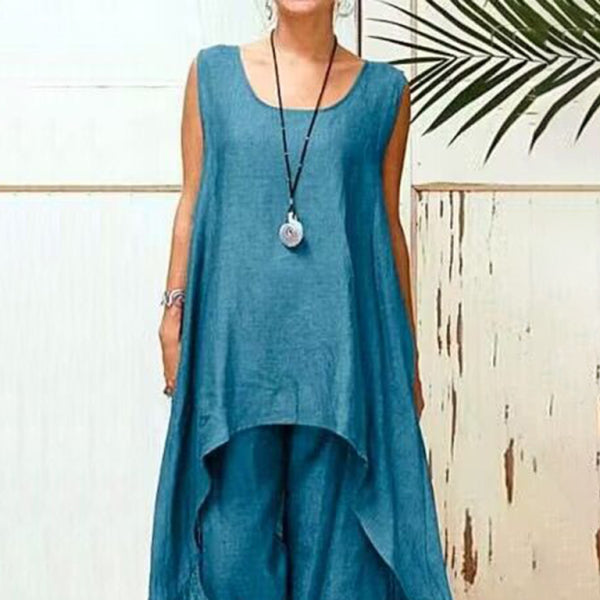 ποΈ Chic Cotton Linen Two-Piece Set β Sleeveless Top & Wide-Leg Pants for Effortless Style β¨