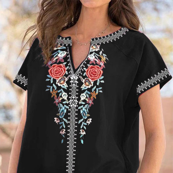 ✨ Chic & Casual Western Ethnic Top – Loose Fit Short Sleeve T-Shirt for Women 🌿