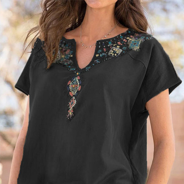 ✨ Chic & Casual Western Ethnic Top – Loose Fit Short Sleeve T-Shirt for Women 🌿