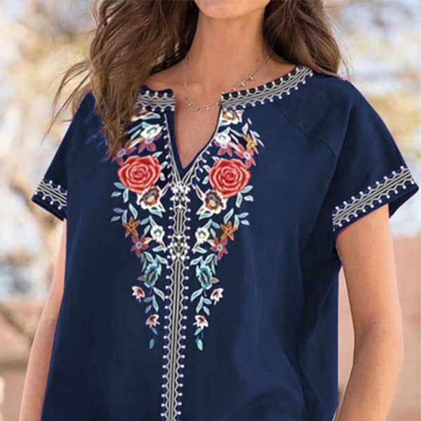 ✨ Chic & Casual Western Ethnic Top – Loose Fit Short Sleeve T-Shirt for Women 🌿