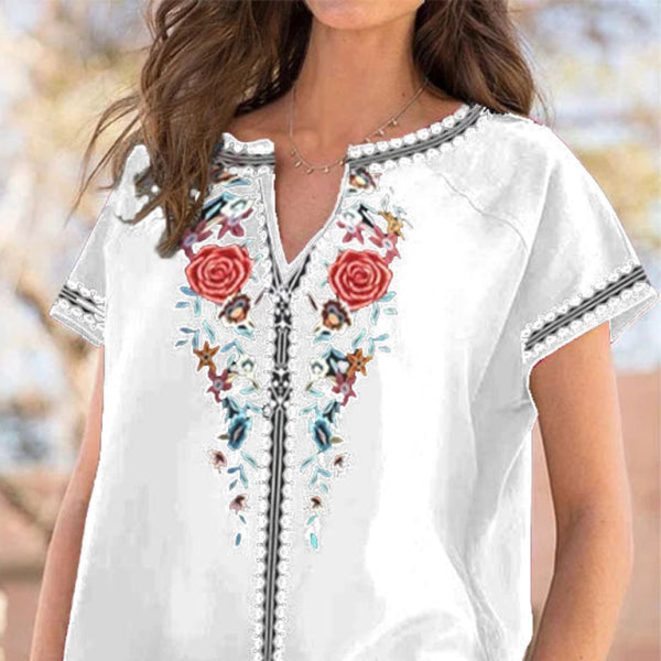 ✨ Chic & Casual Western Ethnic Top – Loose Fit Short Sleeve T-Shirt for Women 🌿