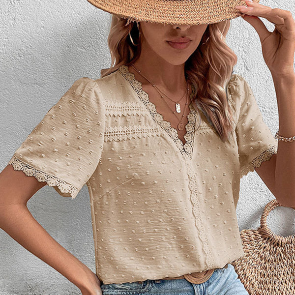 🛍️ Elegant Lace Panel V-Neck Blouse - Chic & Stylish for Any Occasion ✨