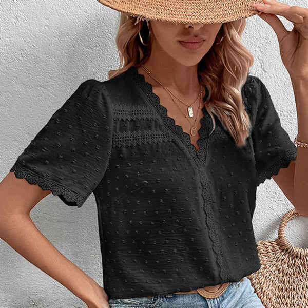 🛍️ Elegant Lace Panel V-Neck Blouse - Chic & Stylish for Any Occasion ✨