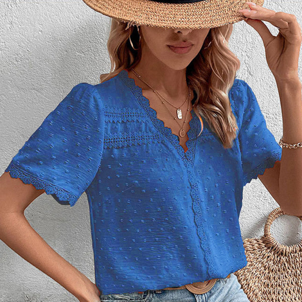 🛍️ Elegant Lace Panel V-Neck Blouse - Chic & Stylish for Any Occasion ✨