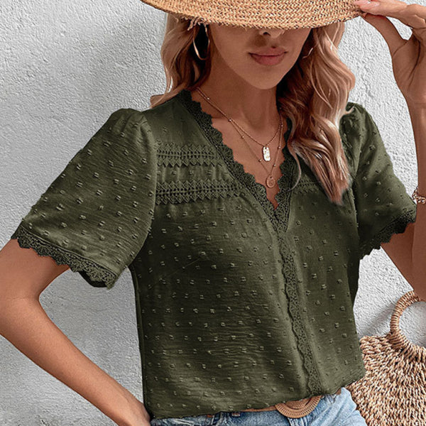 🛍️ Elegant Lace Panel V-Neck Blouse - Chic & Stylish for Any Occasion ✨