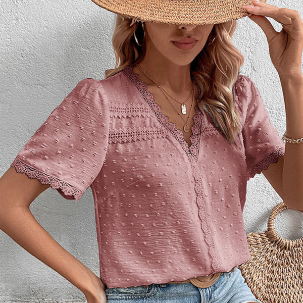 🛍️ Elegant Lace Panel V-Neck Blouse - Chic & Stylish for Any Occasion ✨