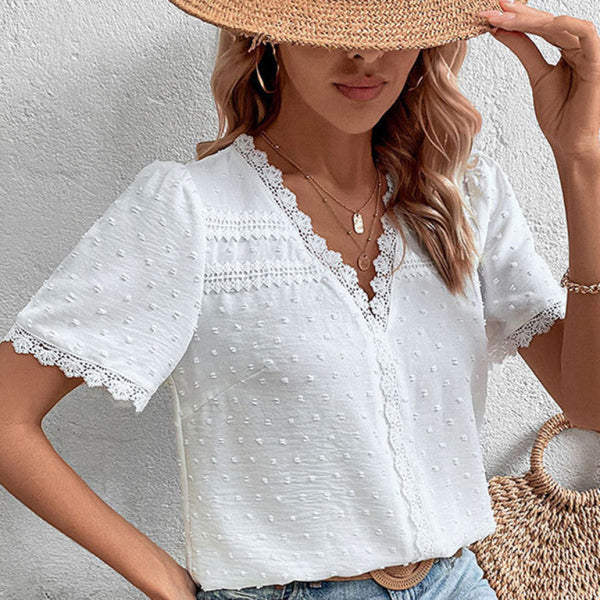 🛍️ Elegant Lace Panel V-Neck Blouse - Chic & Stylish for Any Occasion ✨