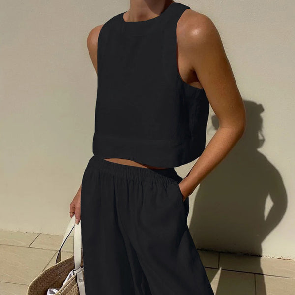 ποΈ Chic & Comfy Two-Piece Set β Sleeveless Top & Trousers for Effortless Style β¨