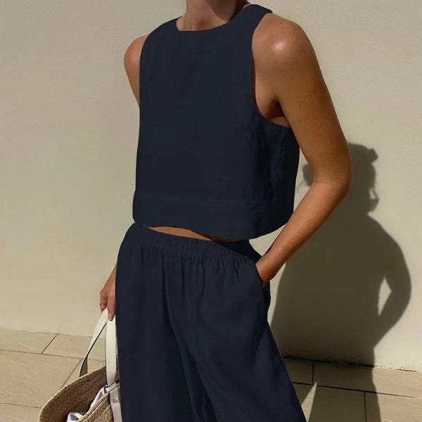 ποΈ Chic & Comfy Two-Piece Set β Sleeveless Top & Trousers for Effortless Style β¨