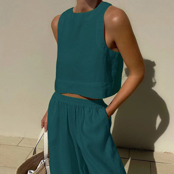 ποΈ Chic & Comfy Two-Piece Set β Sleeveless Top & Trousers for Effortless Style β¨