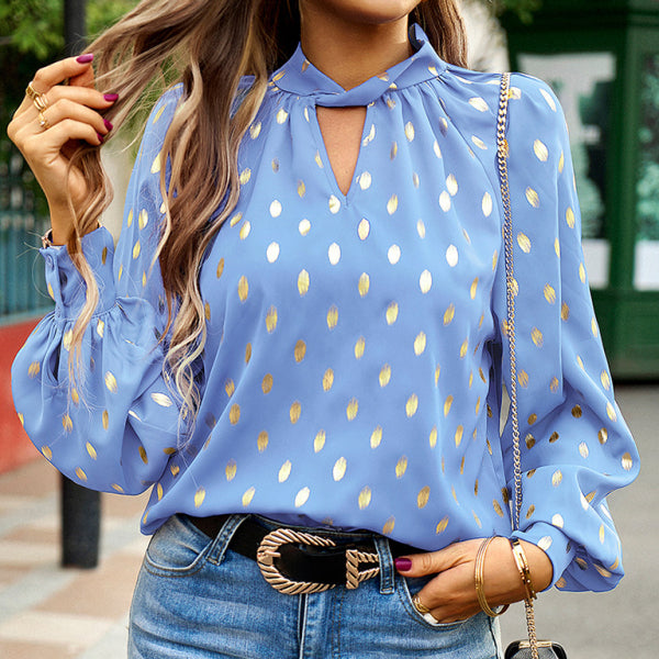 ✨ Chic Gold Polka Dot Blouse – Elegant & Trendy Spring Top ✨