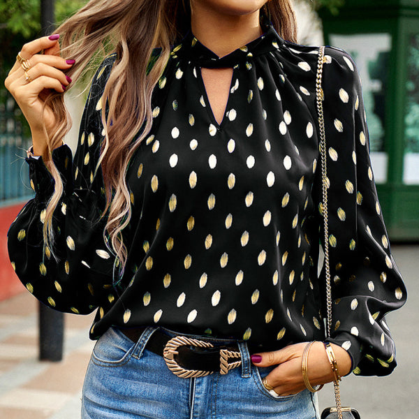 ✨ Chic Gold Polka Dot Blouse – Elegant & Trendy Spring Top ✨