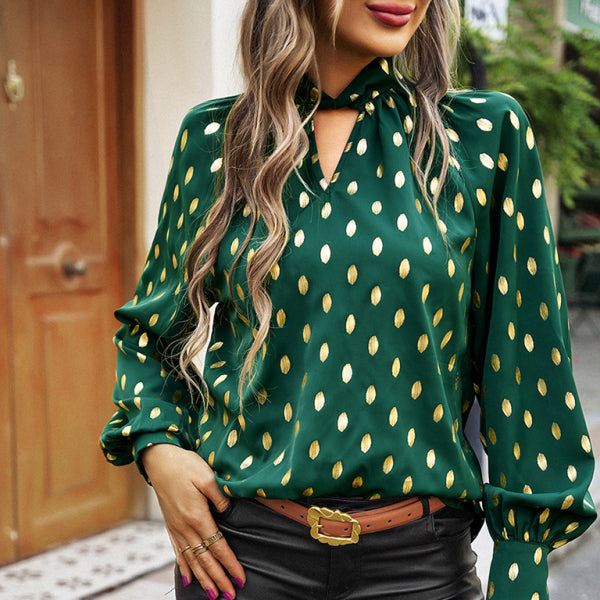 ✨ Chic Gold Polka Dot Blouse – Elegant & Trendy Spring Top ✨