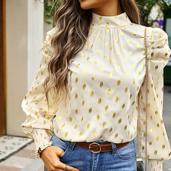 β¨ Chic Gold Dot Print Long Sleeve Blouse β Elegant & Stylish Top for Work or Casual β¨
