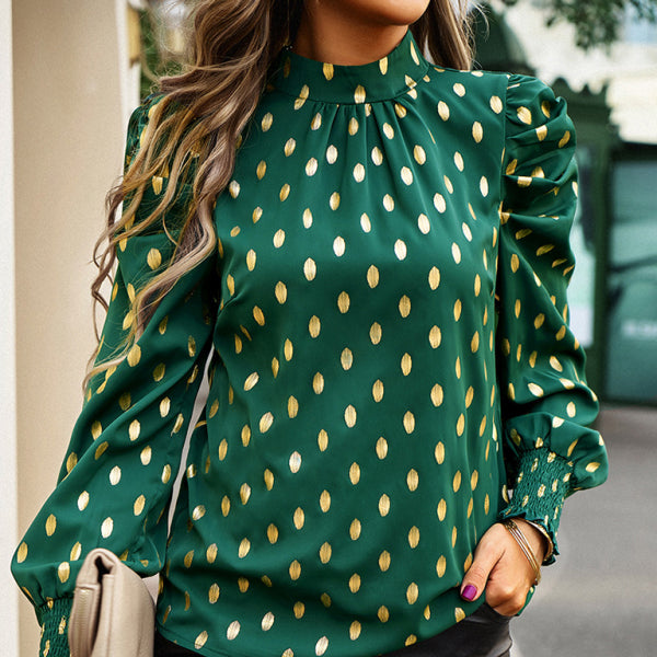 β¨ Chic Gold Dot Print Long Sleeve Blouse β Elegant & Stylish Top for Work or Casual β¨