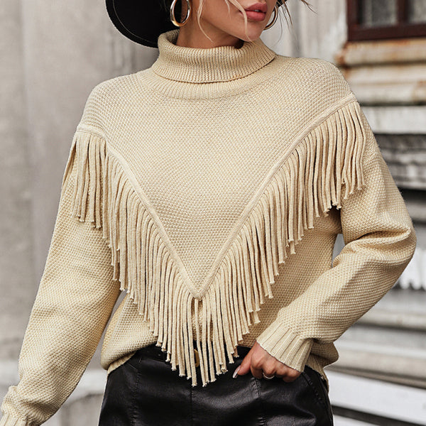 π§£ Cozy Chic Fringed Turtleneck Sweater β Stylish & Warm for Fall/Winter βοΈ