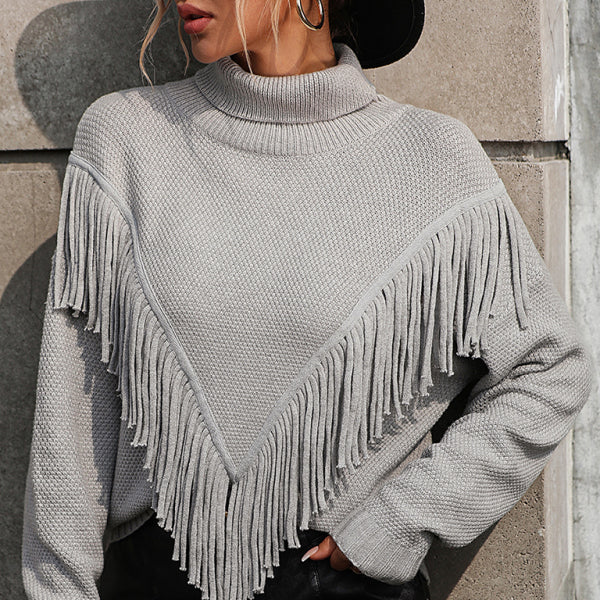 π§£ Cozy Chic Fringed Turtleneck Sweater β Stylish & Warm for Fall/Winter βοΈ