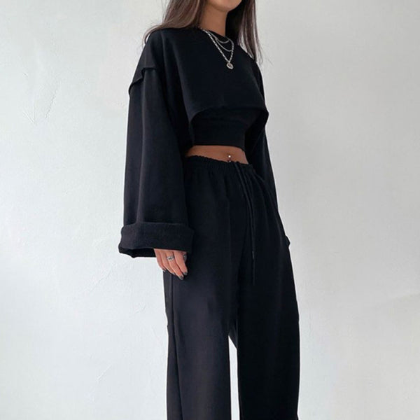 π€ Chic 3-Piece Set β Cropped Sweater + Wide-Leg Suspender Pants β Trendy & Comfy Outfit π₯