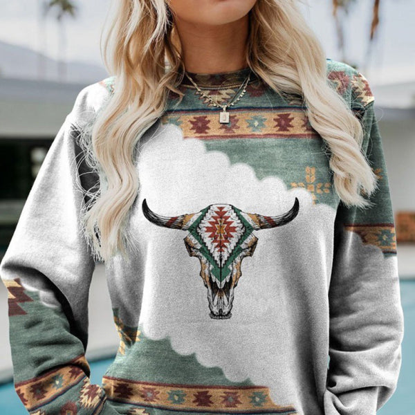 π§‘ Cozy Western Print Long Sleeve Crewneck Sweatshirt β Trendy & Comfy Must-Have π€