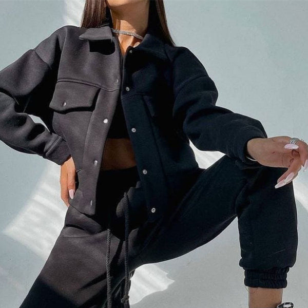 🔥 Chic & Cozy Women's Two-Piece Suit – Long Sleeve Jacket & Casual Trousers for Effortless Style 🔥