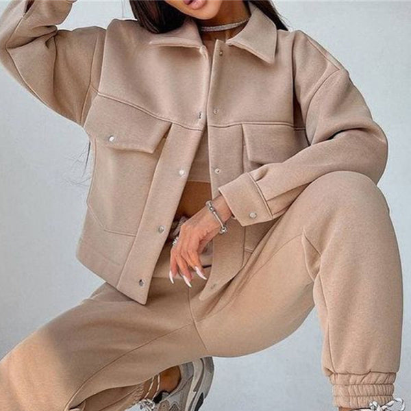 🔥 Chic & Cozy Women's Two-Piece Suit – Long Sleeve Jacket & Casual Trousers for Effortless Style 🔥