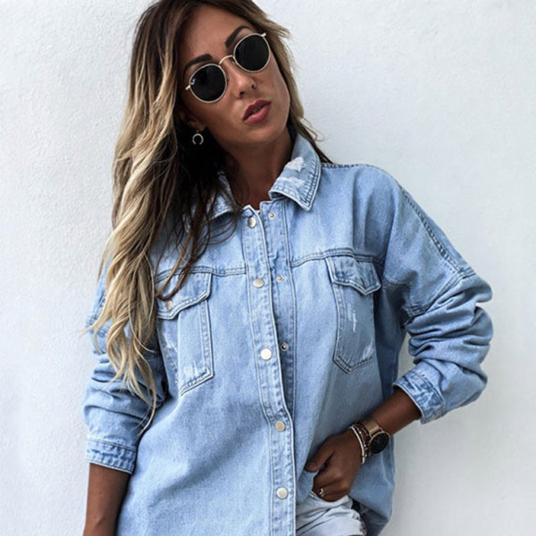 π¦ Ripped Denim Jacket Mid-Length β Vintage Washed, Long Sleeve Streetwear Vibes π¦