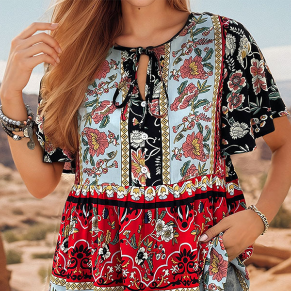 Boho Chic Floral Print Blouse – Stylish & Trendy Women's Top for Spring Summer