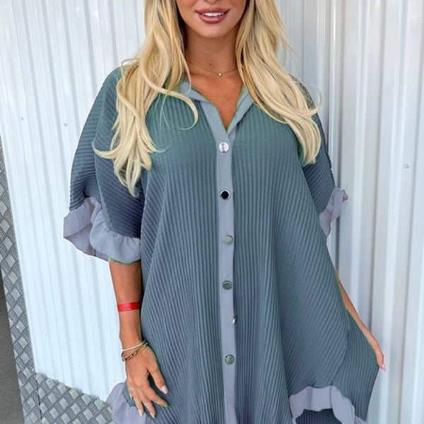 ✨ Chic Ruffle Sleeve Shirt Dress Irregular Hem Trendy Outfit ✨